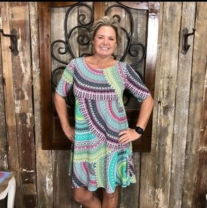 Green/Pink Mandela Print Tunic/Dress Size 2X